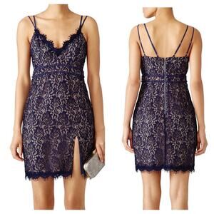 StyleStalker Dress Blue Lace Mini Party Cocktail Sleeveless Floral V Neck Navy S